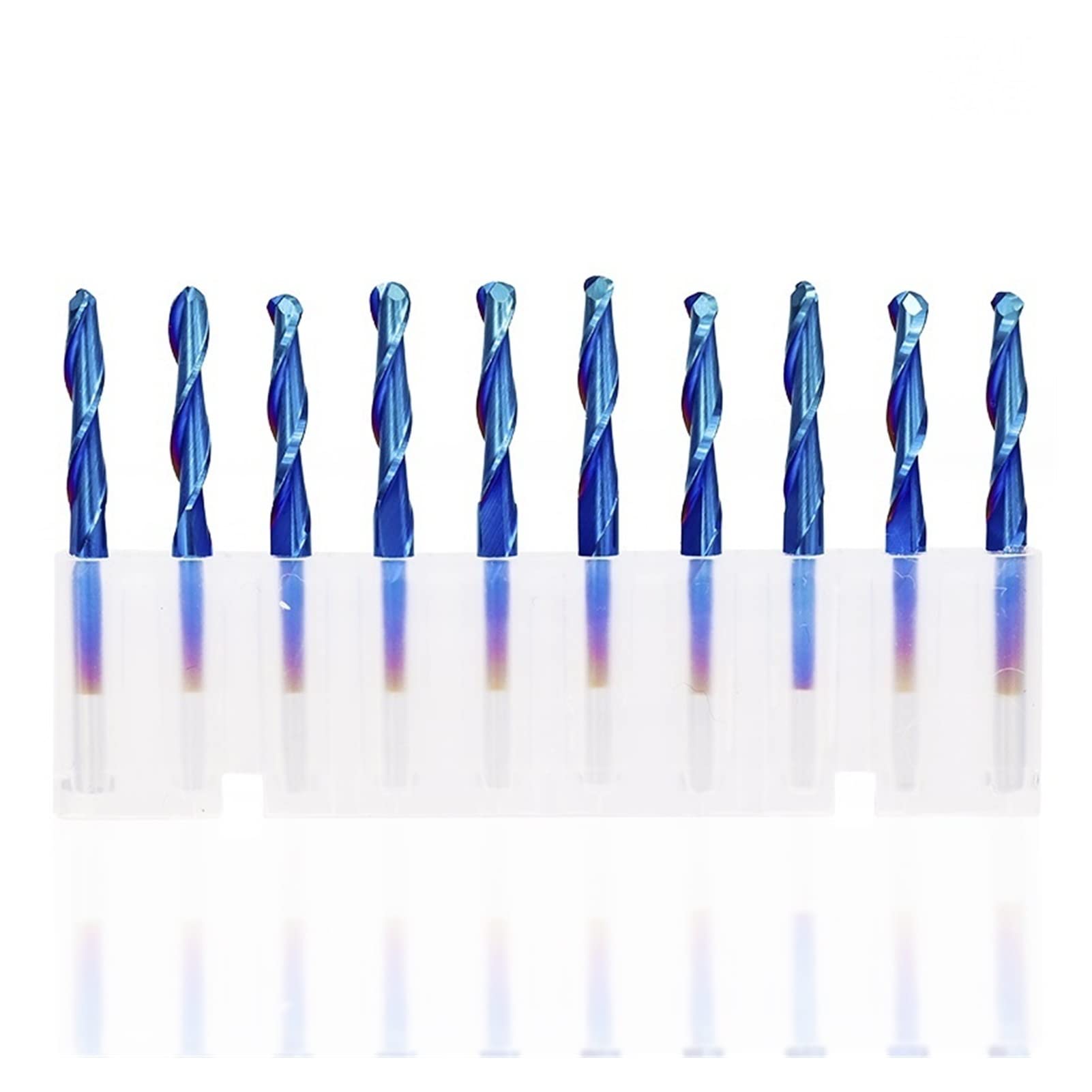 10 fresas de punta esférica 2 flautas, vástago 3,175 mm, revestidas en azul, espirales, for CNC carburo 0,8/1,0/1,5/2,0/2,5/3(3.175x3.175x22mm)