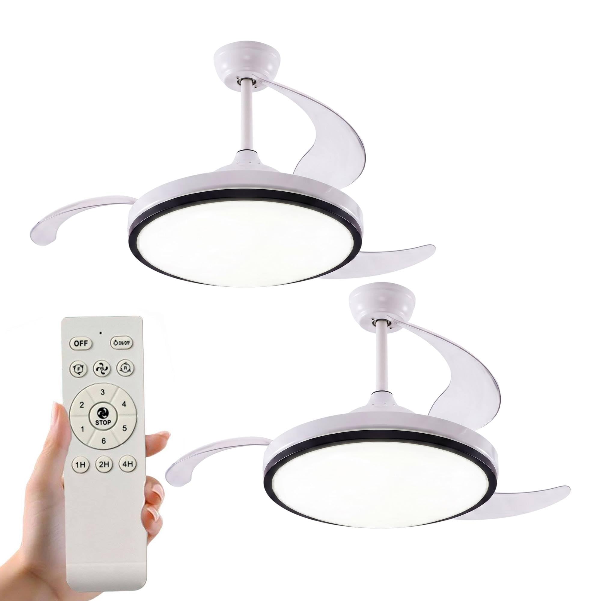 Well Home 2x Ceiling Fan with LED Light Ø53x30cm – Retractable Blades, Quiet, 6 Speeds, Remote Control and Dimmable Light 3 Tones