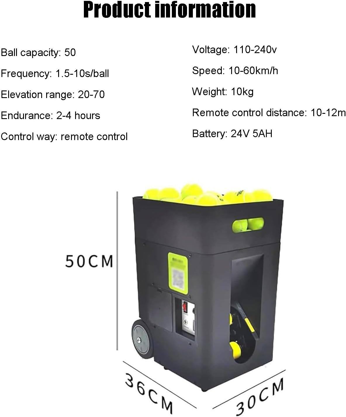 Portable Tennis Ball Machine with Remote & APP Control, Three-Position Adjustable Pull Rod, No Worries for Single Person Training