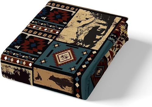 Miniatura 4 de Erosebridal Juego de funda de edredón azteca, tamaño King, rústico, del suroeste de Estados Unidos, juego de ropa de cama nativo de oso y ciervo,