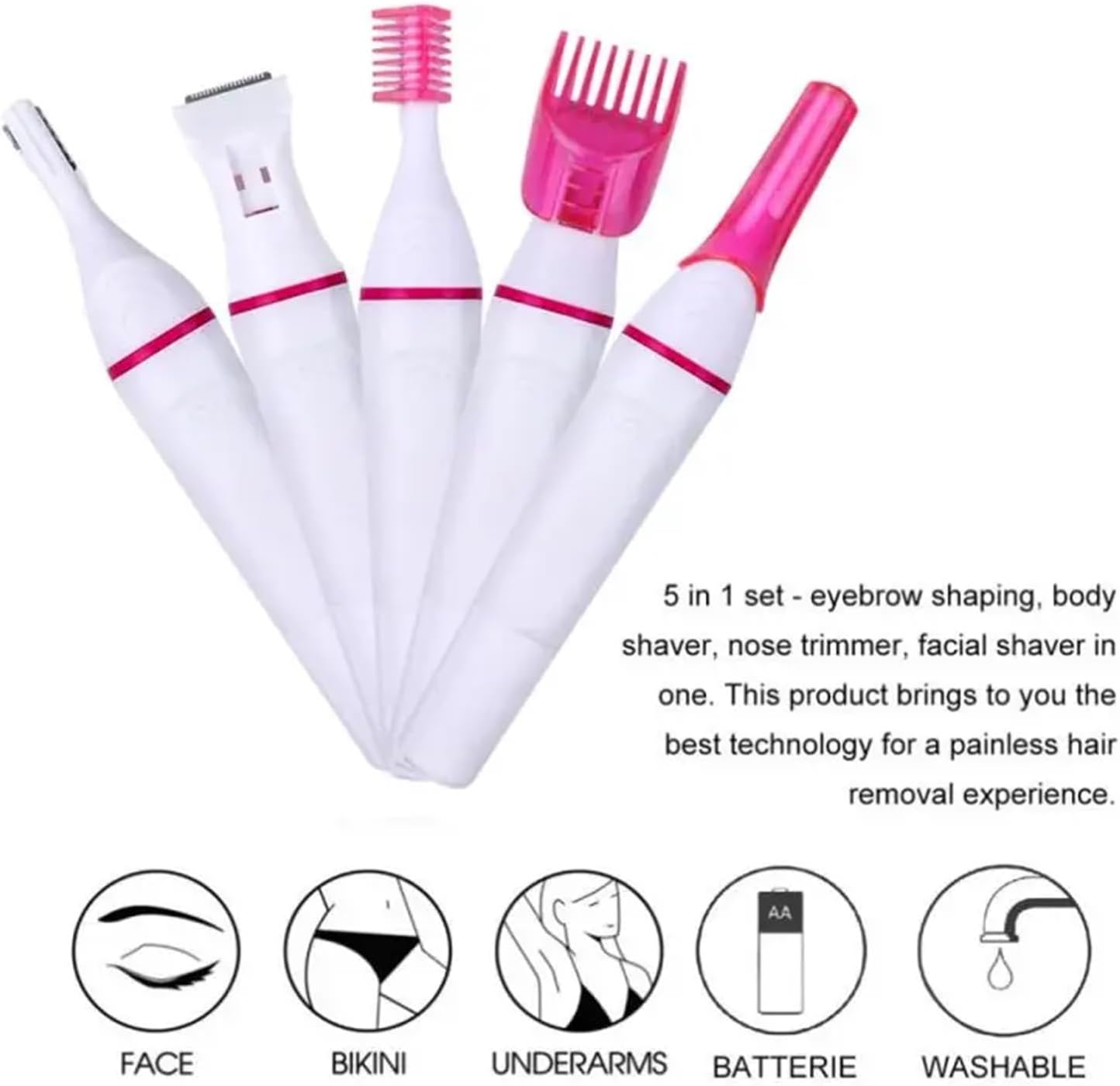 5 in 1 Set Women Epilator Female Eyebrow Trimmer Lady Shaver Hair Removal Shaver Machine Face Depilador Bikini Depilatory Tool