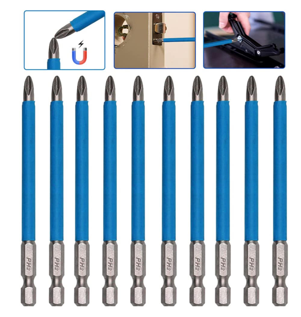 Brocas cruzadas antideslizantes de 90mm y 150mm, juego de destornilladores PH2 de cabeza de lote S2, puntas de cabeza de destornillador de cabeza de lote de viento magnético fuerte, 3 uds 90mm