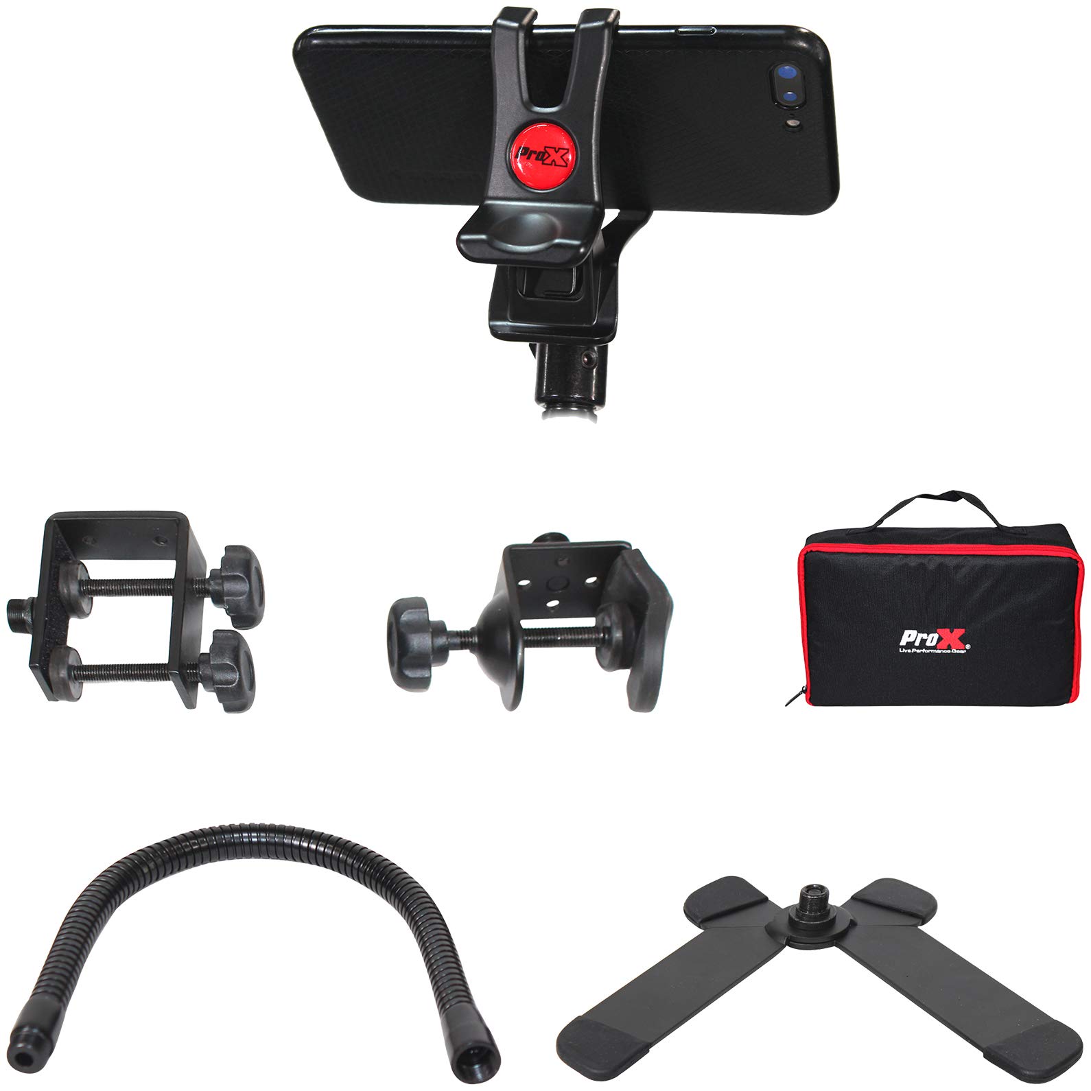 Prox X-MOBICP18 Mobi Buddy Hands Free Mobile Device Clip Kit DJ Cellphone Selfie Stick Table Stand Tripod Clamp and Case
