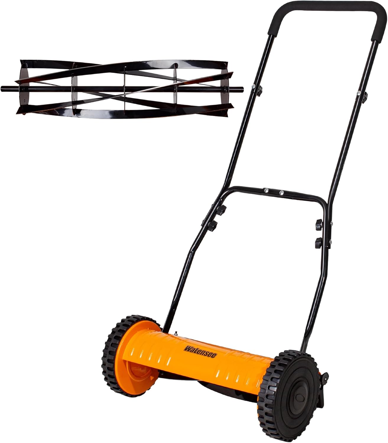 Walensee Push Reel Lawn Mower, 14-Inch 5-Blade Cordless Manual Reel Lawn Mower, Walk-Behind Steel Lawn Mower with 4-Position Cutting Height Adjustment & Sponge Grip
