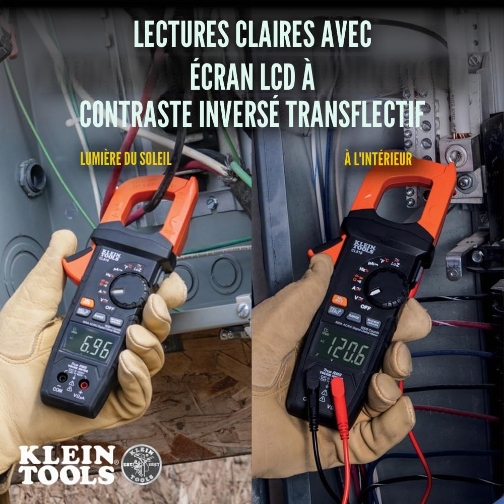 Klein Tools CL810 Pince ampèremétrique numérique 600A AC/DC | Multimètre à pince TRMS Auto-plage | Tension Résistance Fréquence Capacitance Température Inrush | NCV LoZ | Lampe de travail CAT III