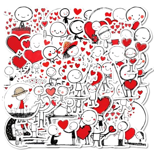 50Pcs Funny Love Stickers, Waterproof Graffiti Sketchy Line Figures Stickers Pack for Laptop, Skateboard, Suitcase, Scrapbooking, Water Bottle, Kindle, Journal