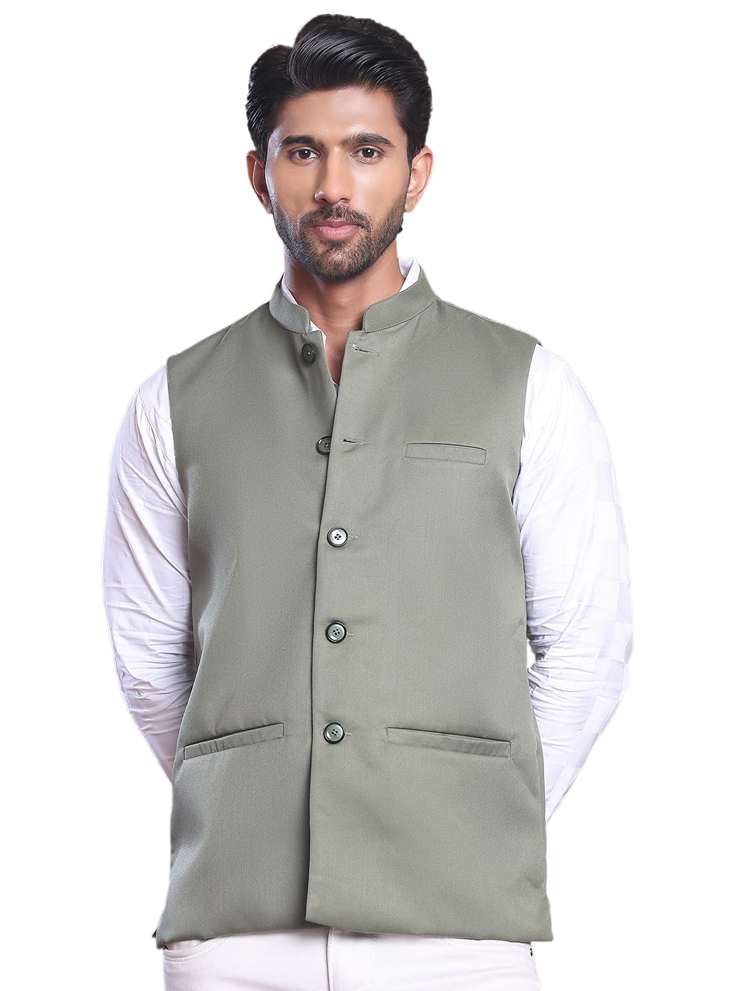 jompers Solid Nehru Jacket For Men (Pista Green, S)-picture-19
