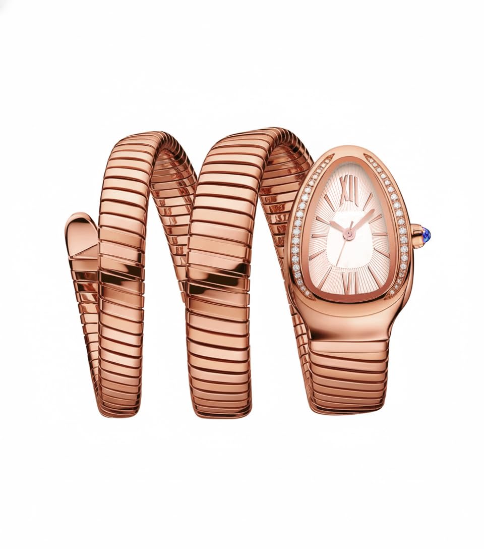 Shocknshop Analog White Dial Diamond-Embellished Snake RoseGold - Image 1