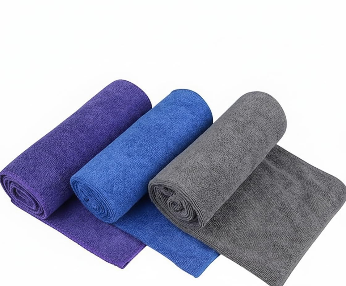 Gym Towels for Men Sweat Absorbent Workout Towels Soft Microfiber Sports Towel Perfect Size for Workouts, Yoga, Running, Biking or Camping 40cm x 60cm 3 Pack Gray (Gray+Purple+Blue, 40cmx60cm 3 Pack)
