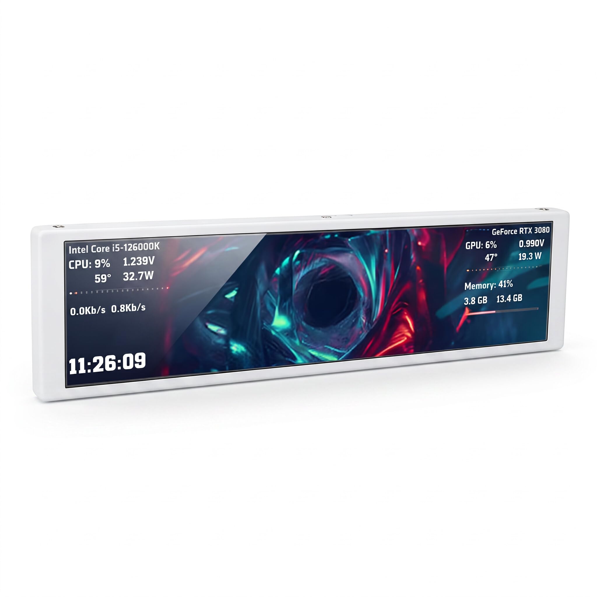 Dpofirs 9,2 Zoll FHD PC Temperaturanzeigefeld, Sekundärer Computerbildschirm mit Dynamischen Videothemen und Einzelkabel Einrichtung für CPU GPU Überwachung und Benutzerdefinierte (White)