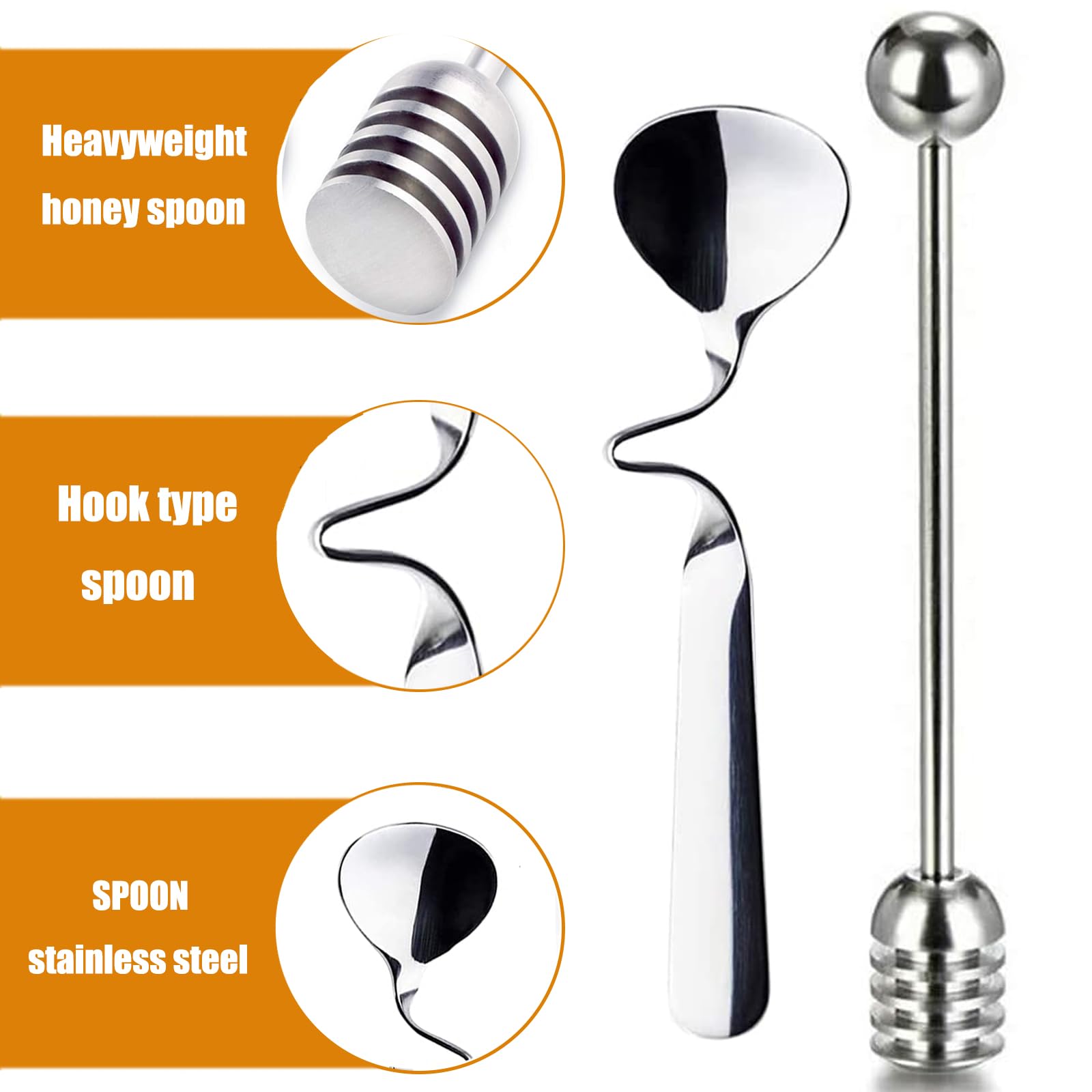 Lot De 6 Cuillères à Miel En Inox - 3 Formes Différentes Pour Miel, Confiture Et Nappage
