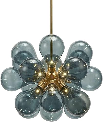 THAKIE Candelabro de globo de cristal lámpara de araña moderna Sputnik para colgar en el techo con pantallas de cristal de globo para sala de estar