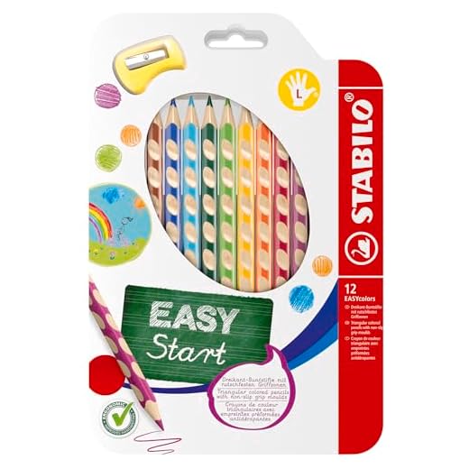 STABILO - Ergonomischer Buntstift für Linkshänder - EASYcolors - 12er Pack mit Spitzer