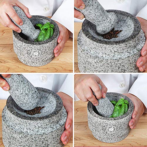 Laevo Mortar And Pestle Set (Large) | Gray Granite | Stone Spice Grinder | 2.1 Cup Capacity | 5.5 Inch | Reversible | Molcajete Mexicano | Guacamole, Pesto, Spices |Large Mortar & Pestles | Gift Set #TOP2