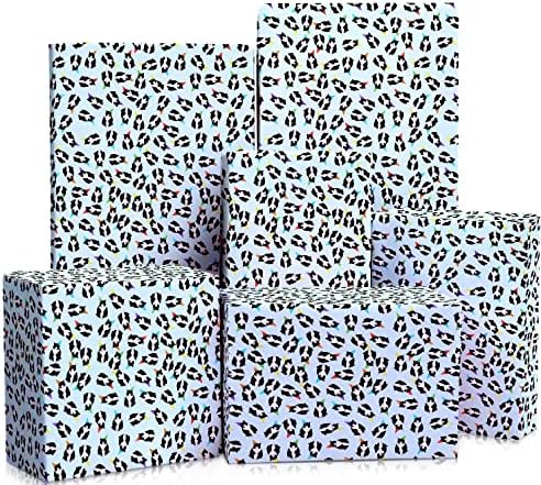Blue Wrapping Paper - Cats in Hats - 6 Sheets of Birthday Gift Wrap - For Men Boys Kids - For Baby Shower, Anniversary, Valentines Day Wrapping Paper - Recyclable - By Central 23