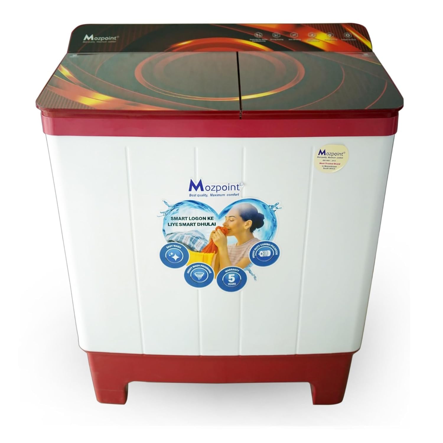 mozpoin semi automatic washing machine with 5 star rating, 2 wash programs, 35 min wash timer, 5 min spin timer (white-red)