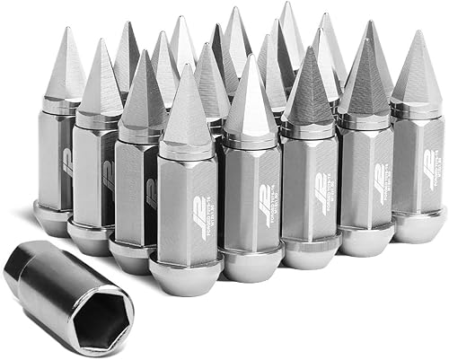 J2 Engineering 7075-T6 Compatible con aluminio M12 x 1.5 2.953 in, 20 tuercas puntiagudas + adaptador (plateado)