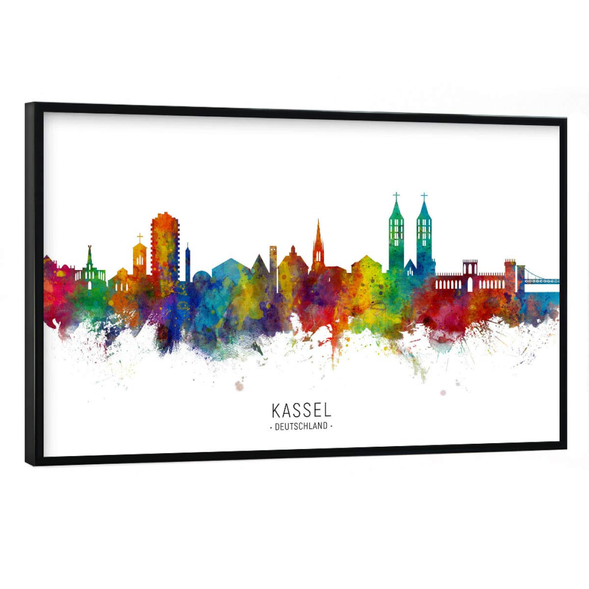 artboxONE Poster mit schwarzem Rahmen 75x50 cm Städte Kassel Germany Skyline txt - Bild Kassel Deutschland Kassel