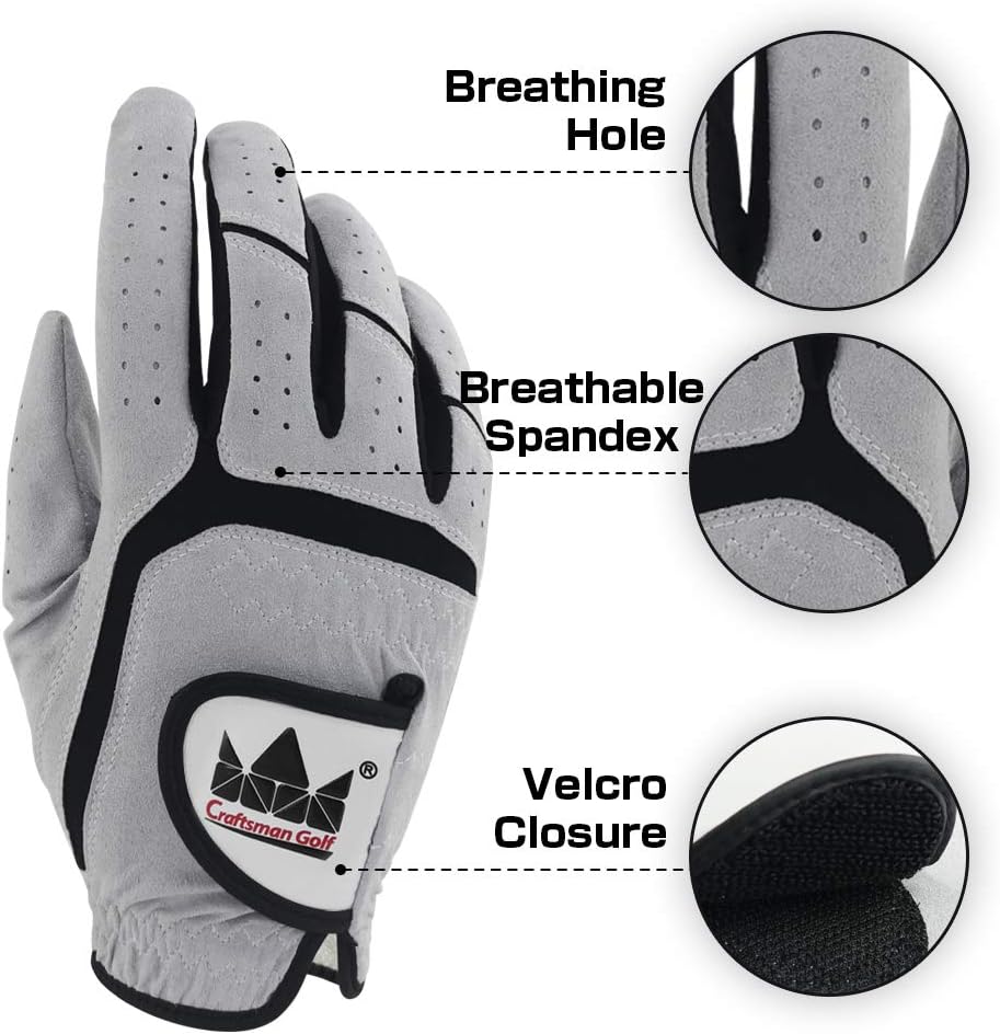 CRAFTSMAN GOLF 3-Pack White or Gray Golf Gloves for Men Worn on Right Hand