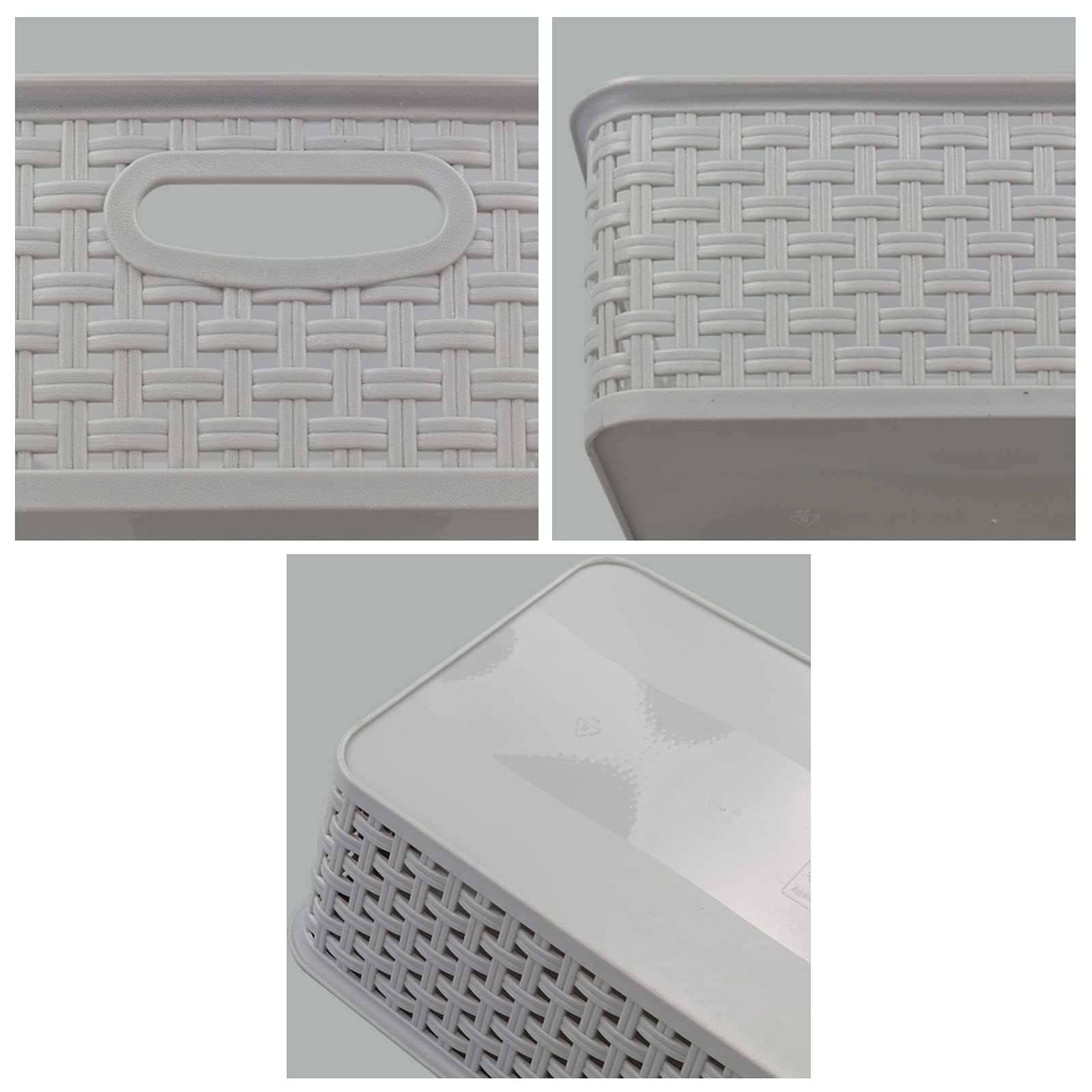 Lot De 6 Paniers De Rangement En Plastique Tressé - Gris