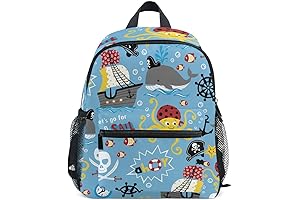 Cool Cartoon Pirates Elements Kids Backpacks with Name Tag Perfect for Kindergarten and Toddlers