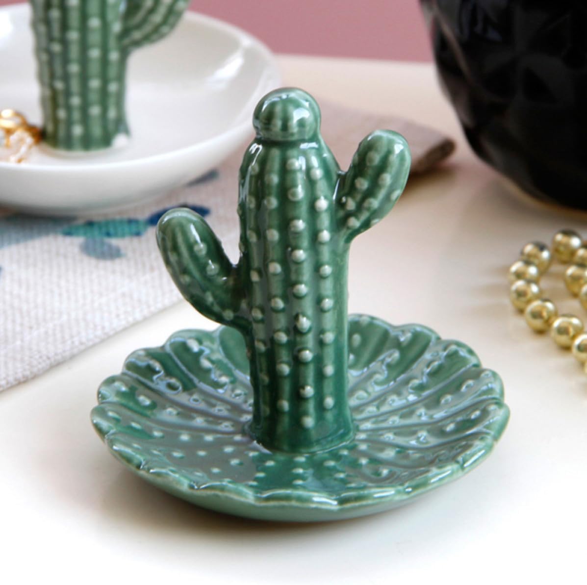 PRETYZOOM Ceramic Cactus Jewelry Tray Ring Earring Dish for Desktop Decor image 5