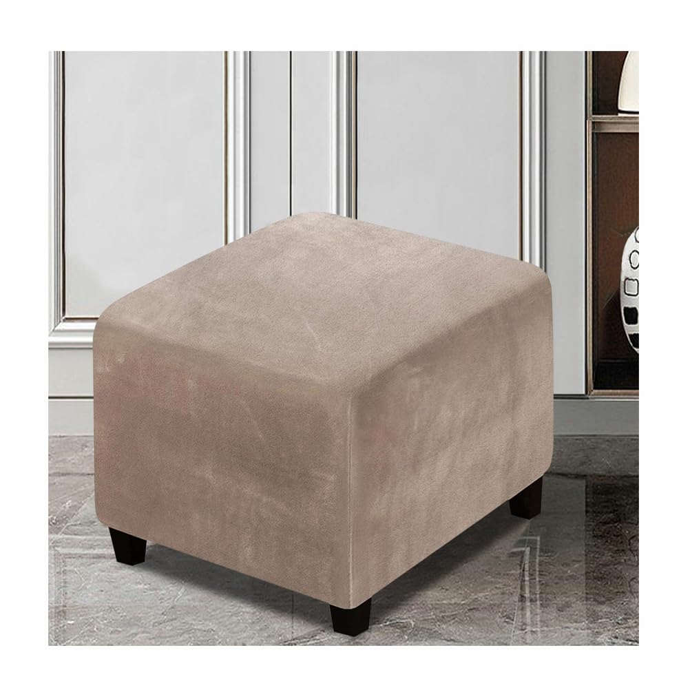 XGANGM Square Footstool Cover Velvet Stretch Small/Medium/Large/Extra Large 38~40/43~50/52~58/68~81/88~95/100~111CM Ottoman Cover Velvet Square Storage Footstool Cover,taupe,L/W88~95CM