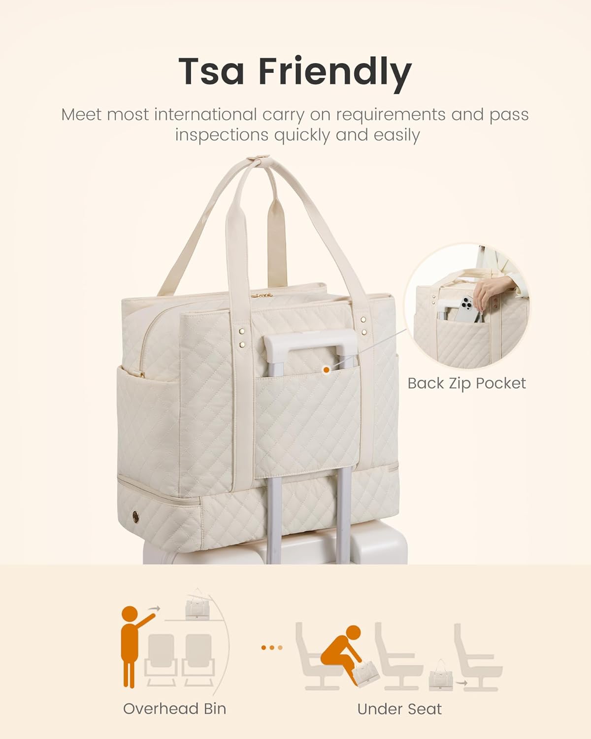 LOVEVOOK Large Travel Duffle Bag for Women, 45L Weekender Bags with Shoe Compartment & Wet Pocket, Quilted Carry On Personal Item Bag, Overnight Hospital Bags for Labor Delivery Beige - Image 4