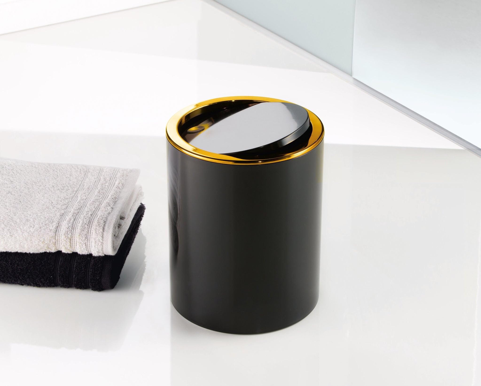 Kleine Wolke Pattumiera per cosmetici Golden Clap, ABS, nero, secchio 5 L, cilindrico