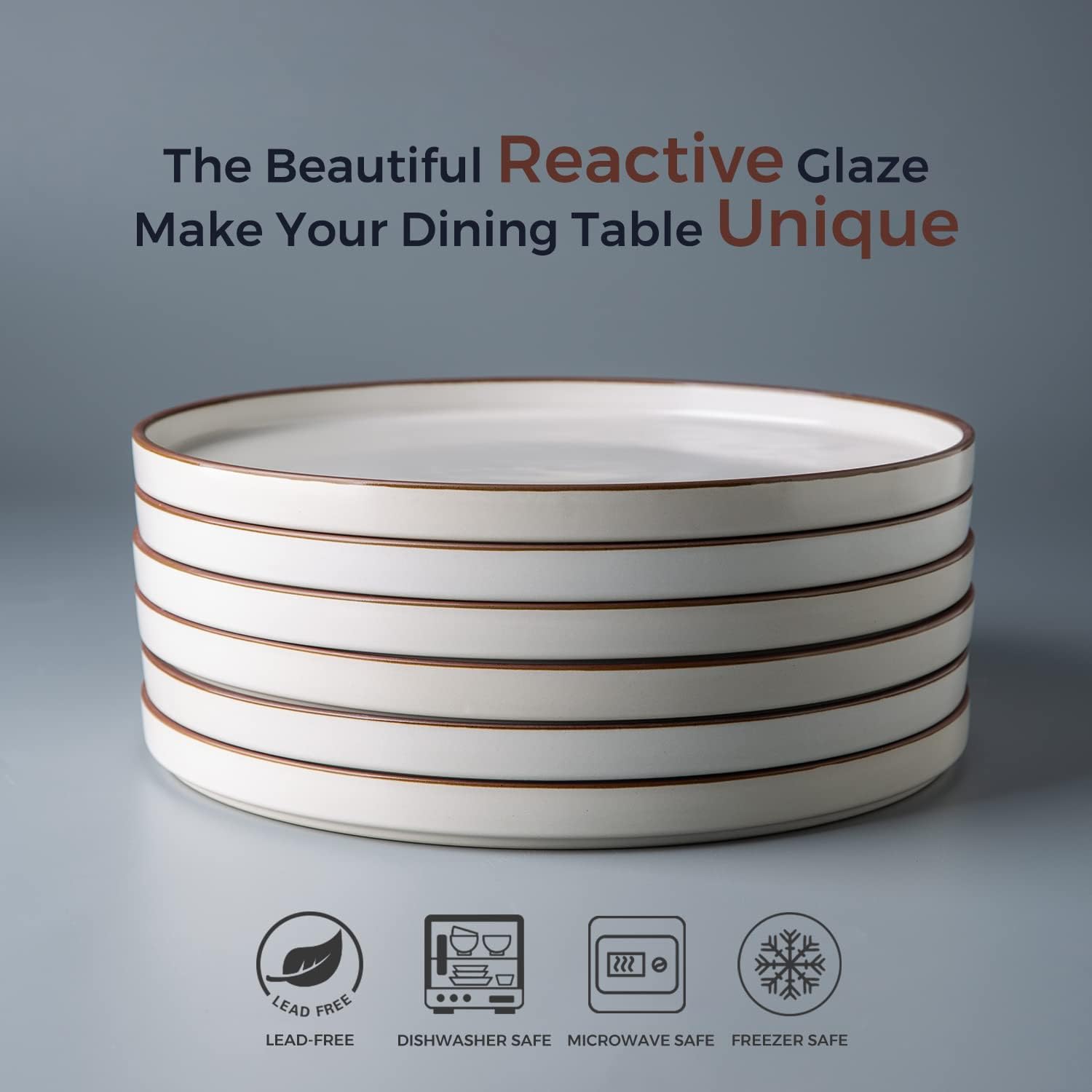 LERATIO Ceramic Plates,8.0 Inch Flat Salad Plates Set of 6,High Edge Modern plates for Kitchen,Microwave & Dishwasher & Oven Safe, Scratch Resistant Dishes Set-Matte White with Rim - Image 2