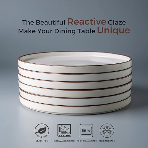 Miniatura 2 de LERATIO Juego de 6 platos de cerámica planos de ensalada de 8.0 pulgadas, platos modernos de borde alto para cocina, microondas y lavavajillas y