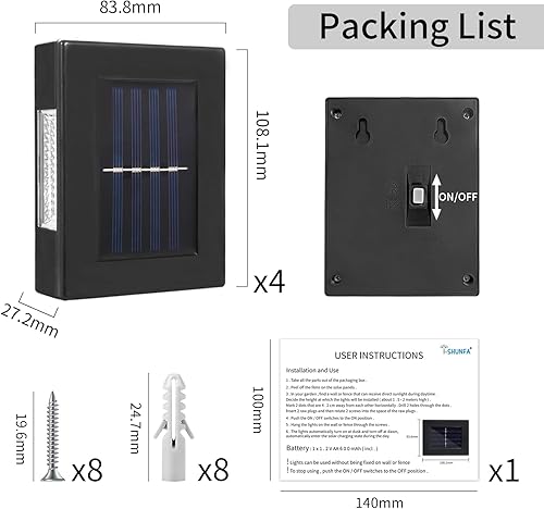 Miniatura 5 de I-SHUNFA Luz solar de pared, luz de paisaje, 8 luces LED para arriba, abajo, izquierda y derecha, adecuada para patios, vallas, paredes exteriores,