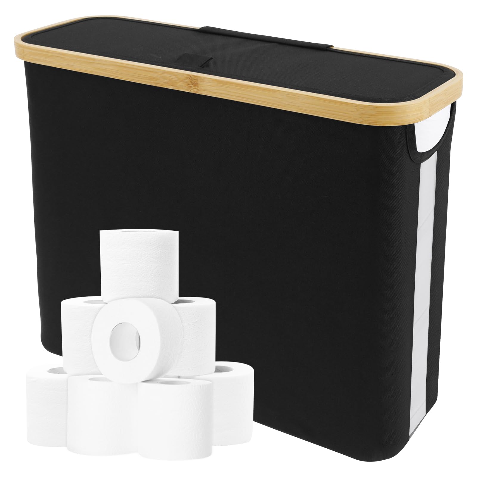 Yunyouc Black Toilet Paper Storage, Large Capacity Toilet Paper Basket Holds Up To 12 Rolls, Lightweight Multifunctional Organizer Basket With Side Window, For Tight Spaces (Black)