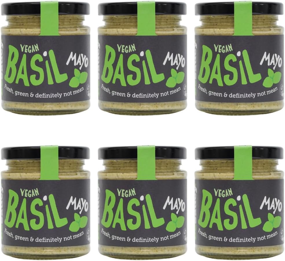 BeSaucy - Basil Mayonaisse, Works Great as a Spread, Dip, Stirred Through Mash or Partnered with Pasta and Pizza Crusts, Produced in the UK & Vegan Friendly, 6 x 180g Glass Jars