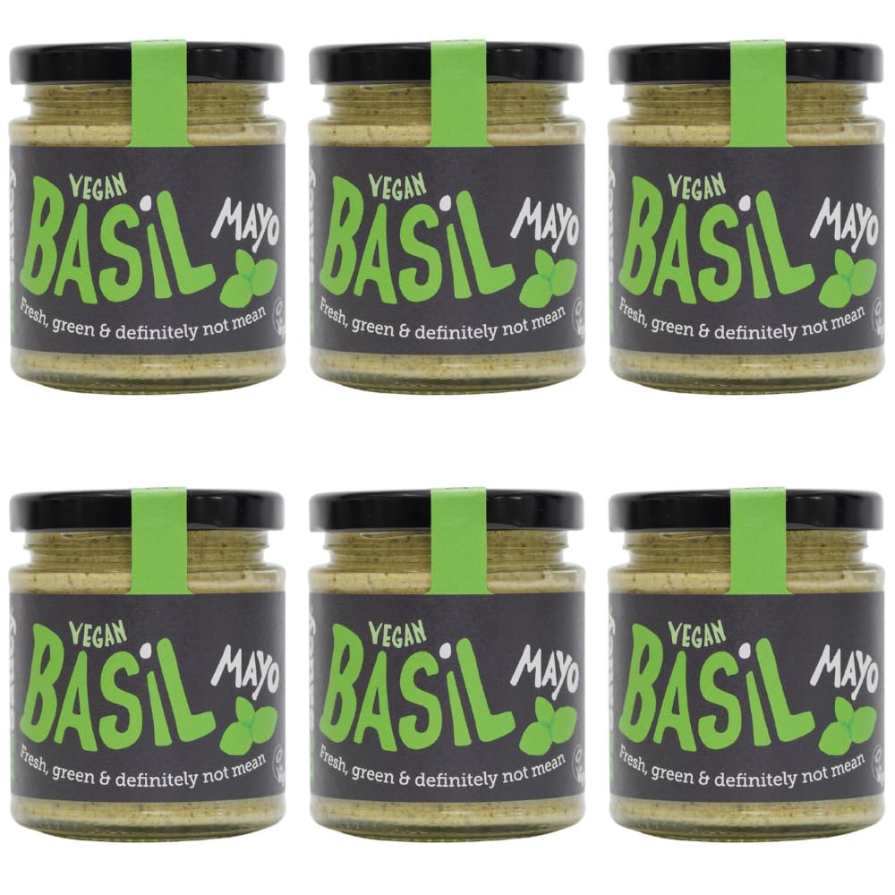 BeSaucy - Basil Mayonaisse, Works Great as a Spread, Dip, Stirred Through Mash or Partnered with Pasta and Pizza Crusts, Produced in the UK & Vegan Friendly, 6 x 180g Glass Jars