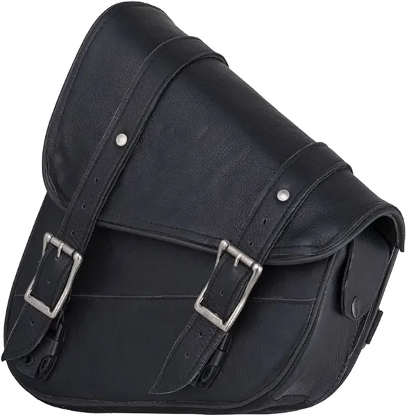 GARGOYLE BELLS Premium Naked Leather Swing Arm Bag For Motorcycle Left Side Solo Bags Saddle Bags For Softails Choppers (Style-1, Black)