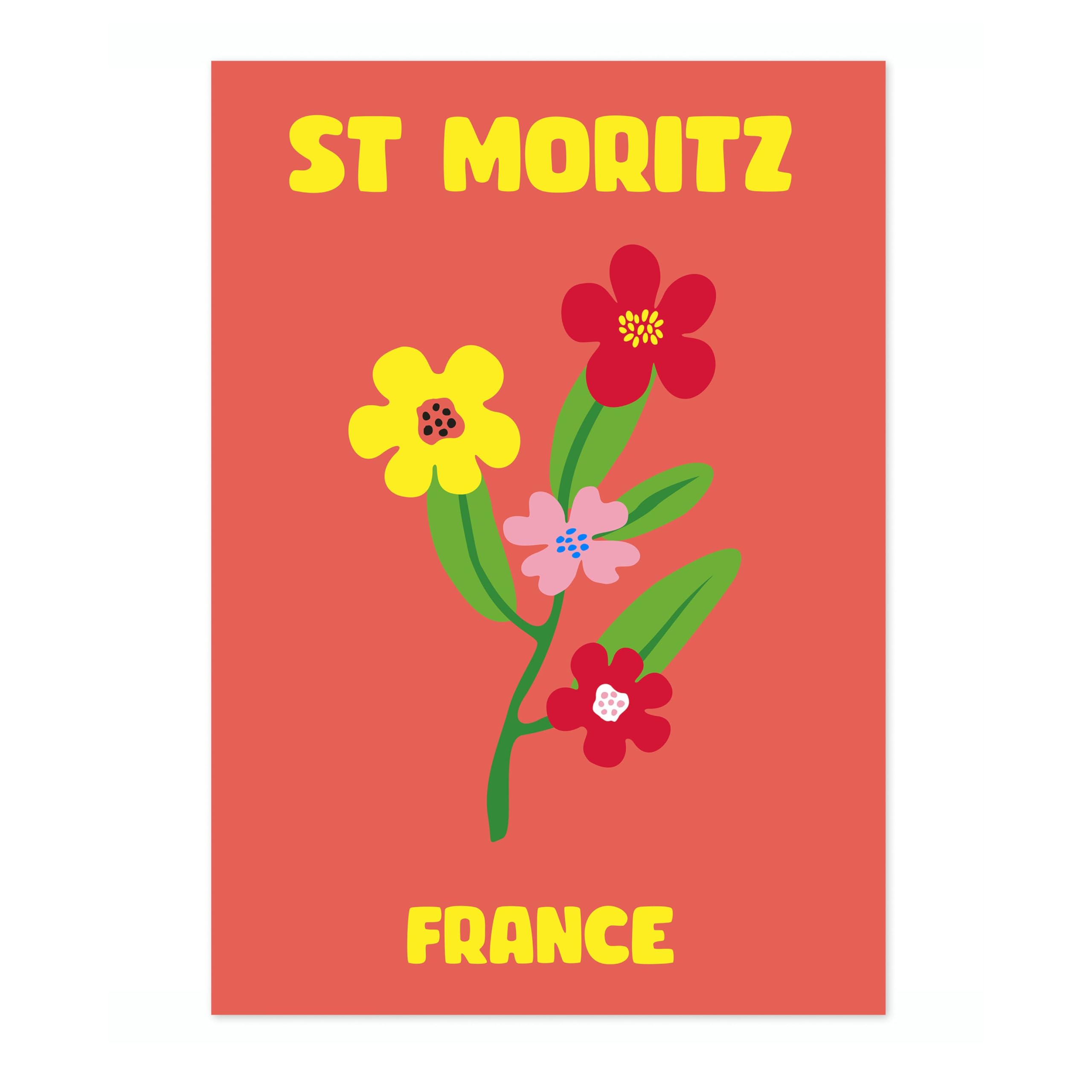 St Moritz Travel Poster, Colourful Abstract Preppy Minimalist Room Decor Wall Art Print, Archival Matte, A5 (Print Only) - 21x14.8cm