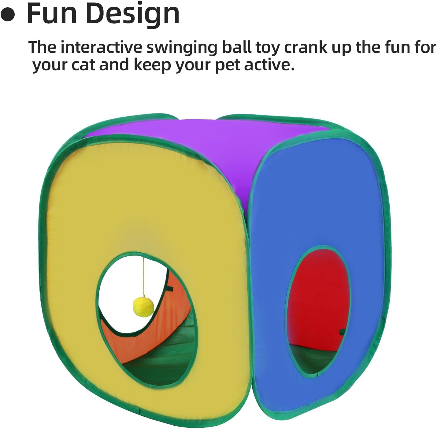 Cat Tunnels for Indoor Cats with Tent Cube and Feather Toy Collapsible Combo, Pop Up Cat Play Tunnel with Interactive Cat Toy Ball for Kitten, Ferret, Puppy, Guinea Pig, Rabbit, Bunny, Multicolour