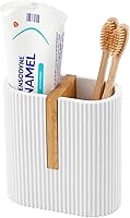 rejomiik Matte White Bamboo Electric Toothbrush Holder - 2-Slot Bathroom Organizer for Toothpaste, Brushes & Sink Countertop Storage