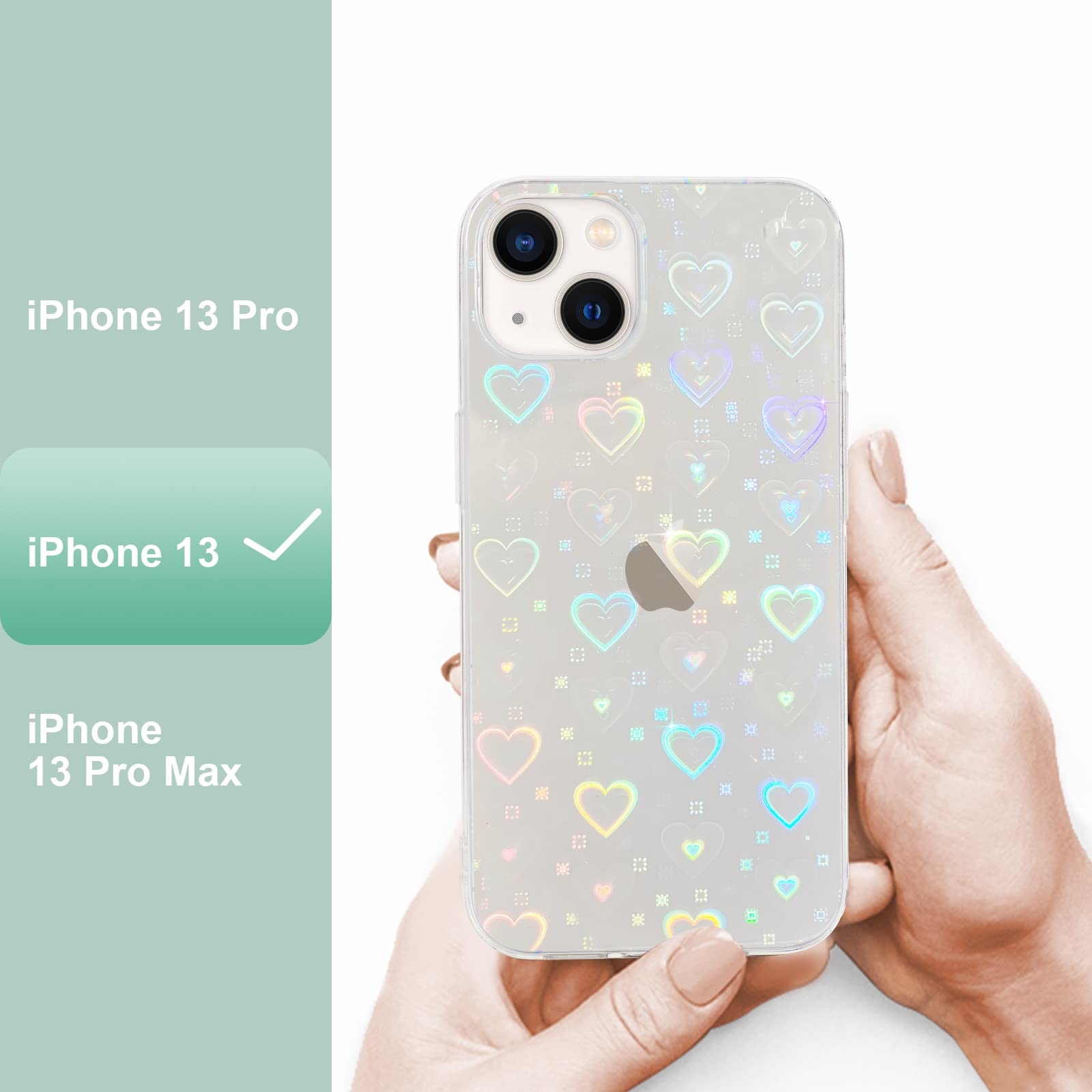 Ownest IPhone 13 Mini Hülle Transparent Mit Herz-Glitzer - TPU/PC, Kabellos Ladbar