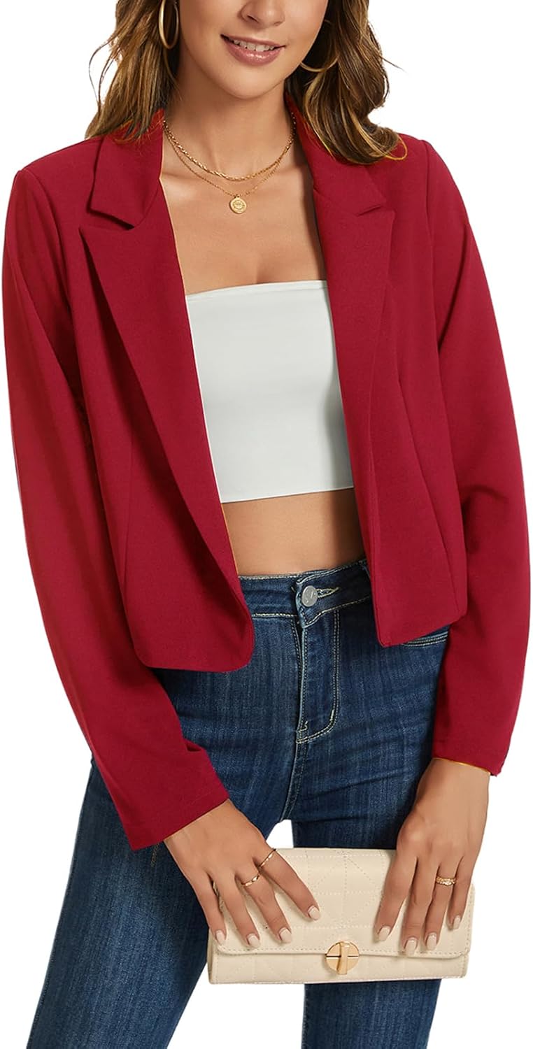 MINTLIMIT Cropped Blazers for Women Casual Long Sleeve Open Front Jackets Work Business Short Blazer with Decor Pocket - Image 4