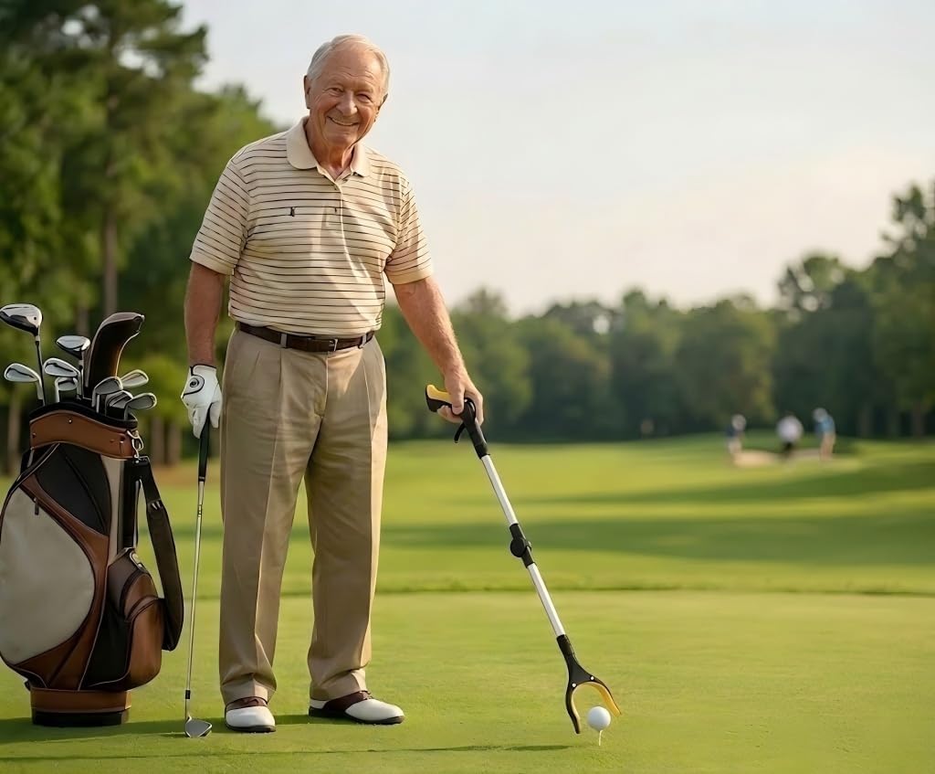 No Bend Golf Ball Pickup and Placement Tool Tool for Seniors, Foldable Motorless Golf Aid, Backsaver for Arthritis Back Pain, Adaptive Gift for Elderly Golfers, Protect Spine & Joints