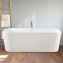 FerdY Maui 67" Acrylic Freestanding Bathtub, Contemporary Elegant Design Soaking Tub, Easy to Instal with Brushed Nickel Drain and Minimalist Linear Design Overflowl