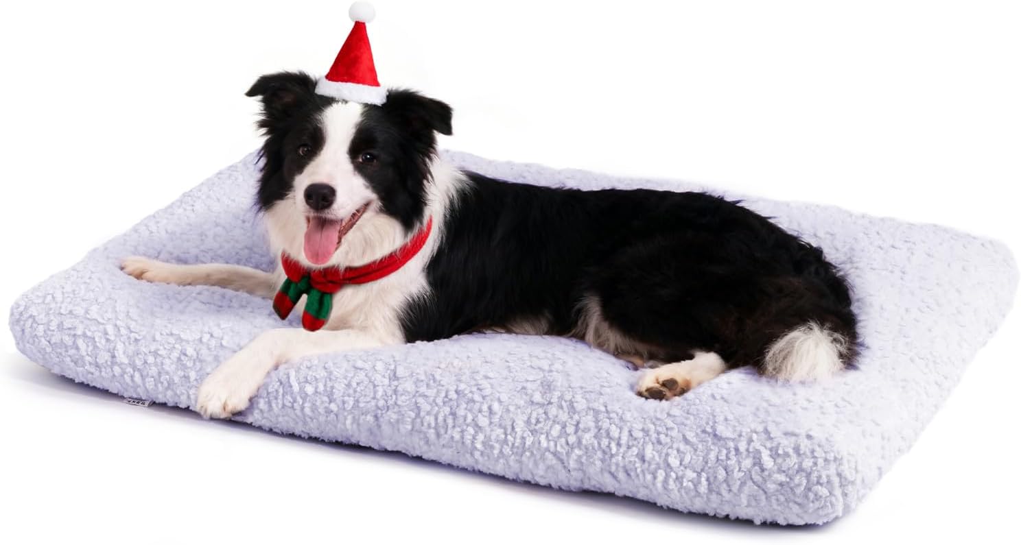 Mora Pets Dog Bed Comfy Dog Crate Beds Plush Pet Sleeping Mat Washable Pets Mattress Anti-Slip Crate Mat Soft Kennel Pad for Large, Medium, Small Dogs Cats Breeds, 35″ x 23″, Lilac