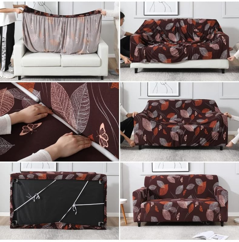 Image of HK Printed 5 Seater Sofa Cover Big Elasticity Cover Stretch Universal Sofa Slipcover 5 Seater (3 Seater Size 185-230cm and 1 Seater Size 90-145cm)