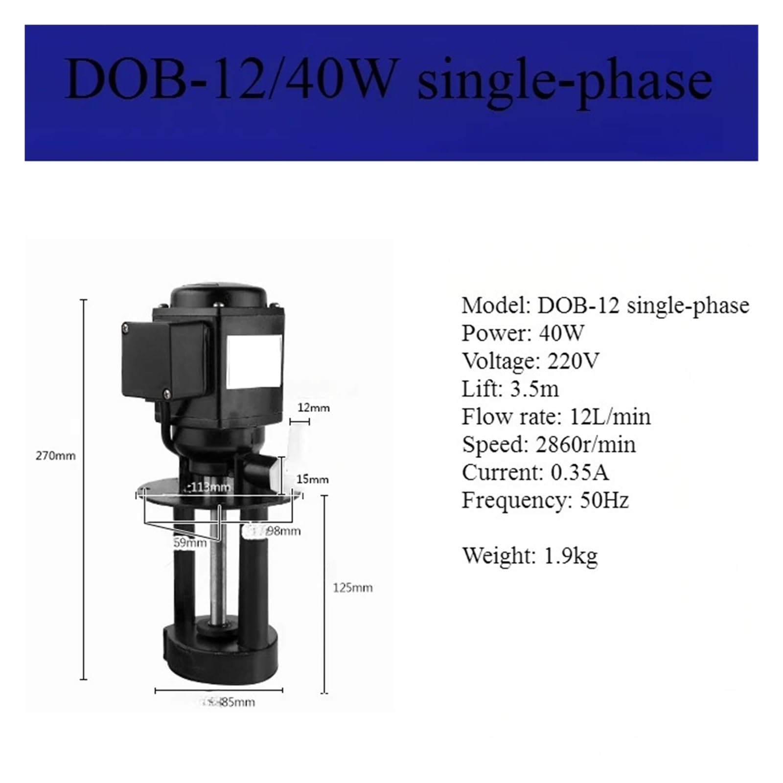 Pompa chłodząca do obrabiarek, 220 V, 380 V, pompa chłodząca do szlifierek (DOB-12 40W220V)