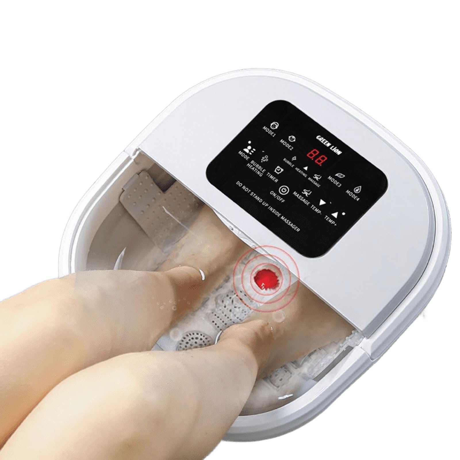 Green Lion Foldable Foot Bath Massager with 8L Capacity, 4 Massage Modes, Smart Touch Screen, Roller Massagers, Bubble Surfing Massage, and Folding Storage Design – Gray