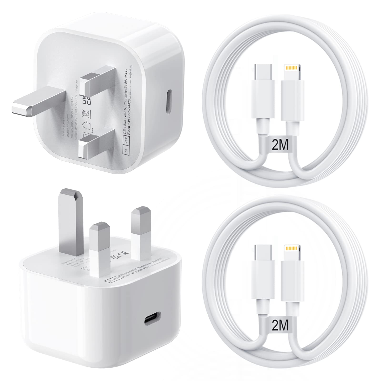 iPhone Charger Plug and Cable 2M 2Pack[Apple MFi Certified], iPhone Fast Charger Cable and Plug, 20W USB C Fast Charger iPhone Plug with Lightning Cable for iPhone 14 13 12 Pro Max/Mini/11/XR/X/8 Plus
