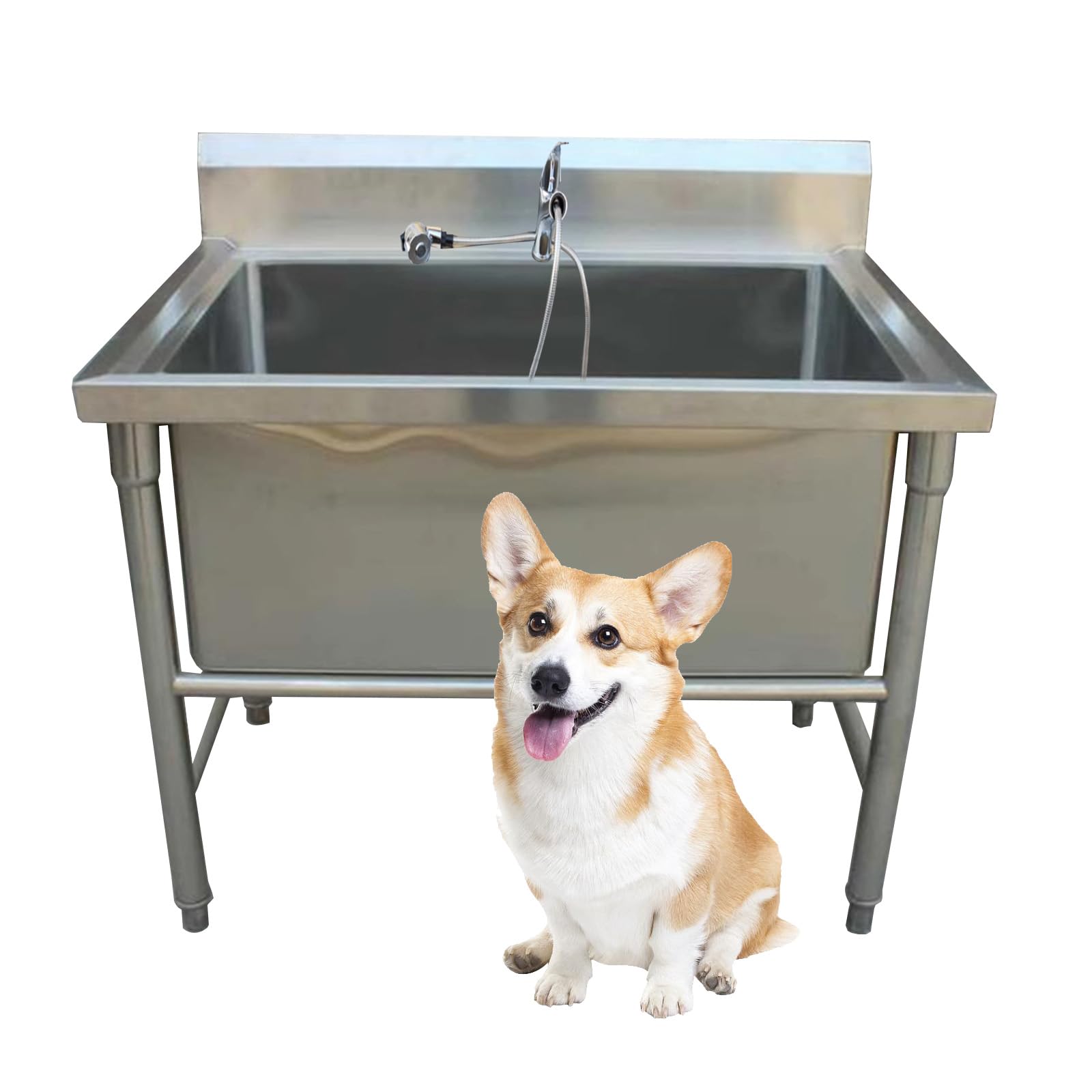 RENJJPBO Pet Grooming Bath Dog Grooming Bath Tub, Stainless Steel Pet Washing Station Sink, Professional Bathtubs, Professional Pet Dog Bath Tub (47in)