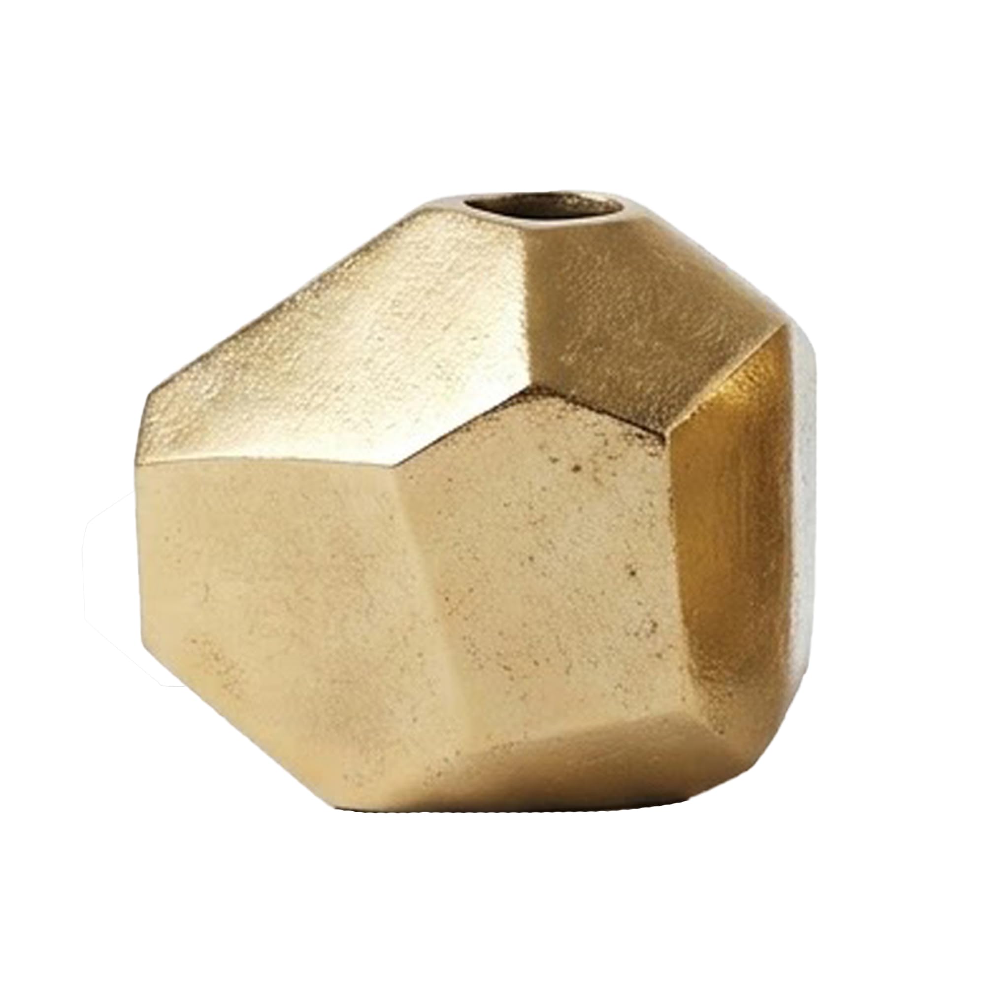 IHI EST. 1986 Gold Geometric Bud Vase, 4.5 x 4 Inch Decorative Metal Vase with Faceted Polygon Design, Modern Small Floral Vessel for Shelf, Desk and Tabletop Décor
